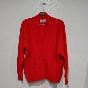 Pitlochry Scotland 100% Lambswool Cardigan Sweater In Red Size L